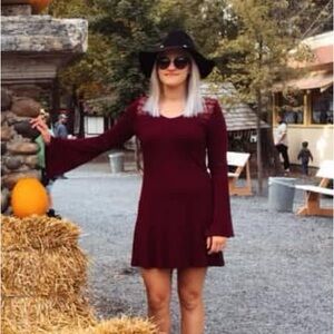 Red long sleeve flowy dress